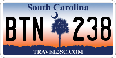 SC license plate BTN238