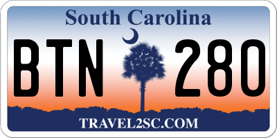 SC license plate BTN280