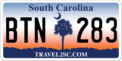 SC license plate BTN283