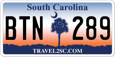 SC license plate BTN289