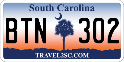 SC license plate BTN302