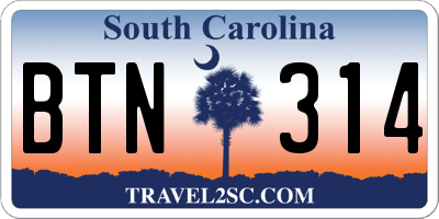 SC license plate BTN314