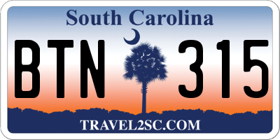 SC license plate BTN315