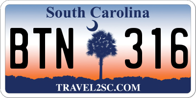 SC license plate BTN316