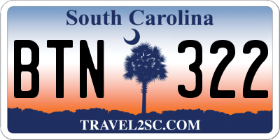 SC license plate BTN322