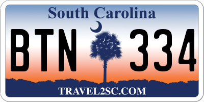 SC license plate BTN334