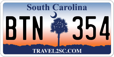 SC license plate BTN354