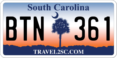 SC license plate BTN361