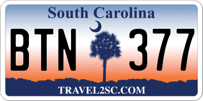 SC license plate BTN377