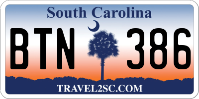 SC license plate BTN386