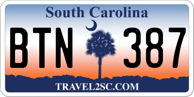 SC license plate BTN387