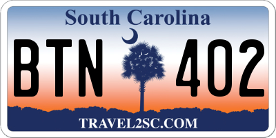 SC license plate BTN402