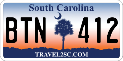 SC license plate BTN412