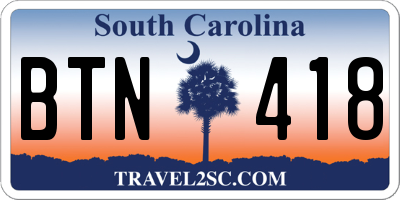 SC license plate BTN418