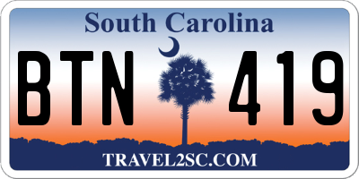 SC license plate BTN419