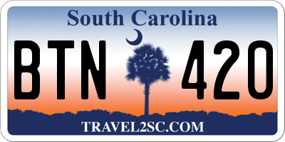 SC license plate BTN420