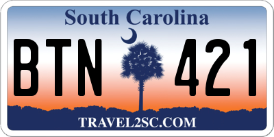 SC license plate BTN421