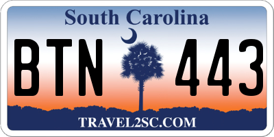 SC license plate BTN443