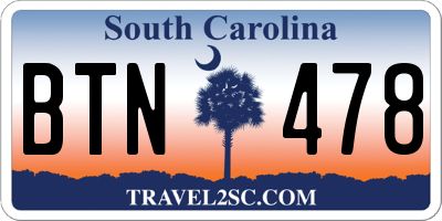 SC license plate BTN478