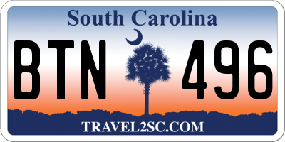 SC license plate BTN496