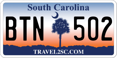 SC license plate BTN502