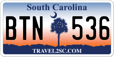 SC license plate BTN536