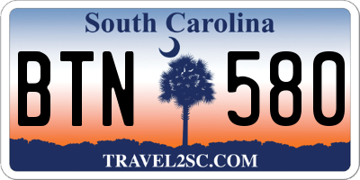 SC license plate BTN580