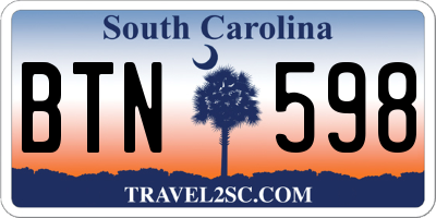SC license plate BTN598
