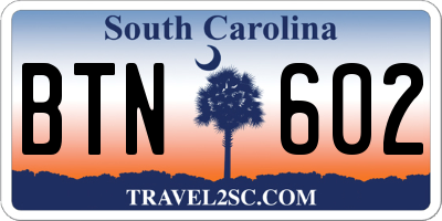 SC license plate BTN602