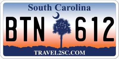 SC license plate BTN612