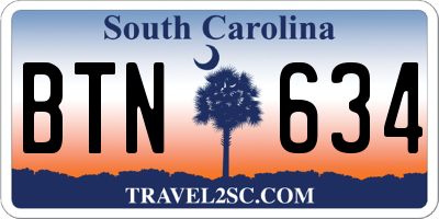 SC license plate BTN634