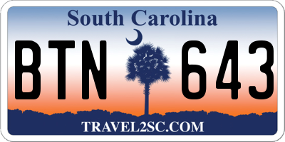 SC license plate BTN643