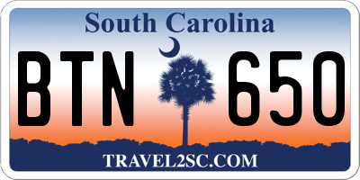 SC license plate BTN650