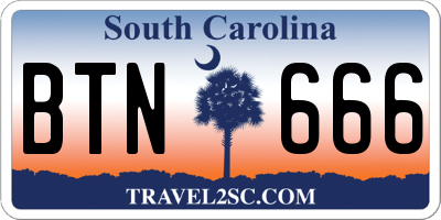 SC license plate BTN666