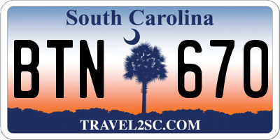 SC license plate BTN670