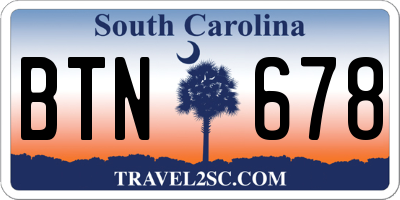 SC license plate BTN678