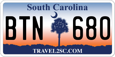 SC license plate BTN680