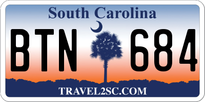 SC license plate BTN684
