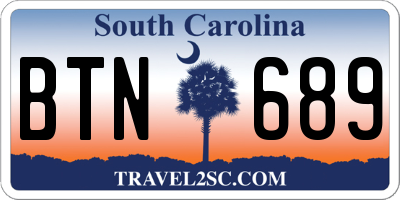 SC license plate BTN689