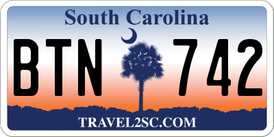SC license plate BTN742