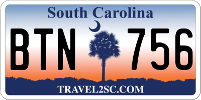 SC license plate BTN756