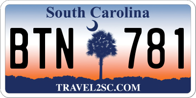 SC license plate BTN781