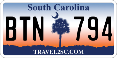 SC license plate BTN794