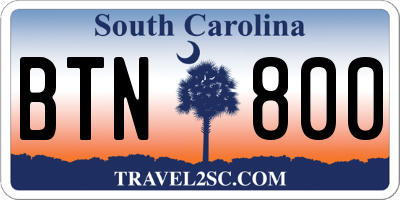 SC license plate BTN800