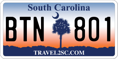 SC license plate BTN801