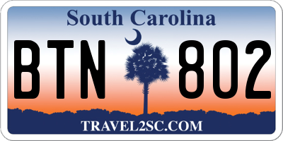 SC license plate BTN802