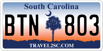 SC license plate BTN803