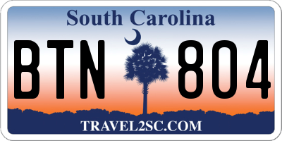 SC license plate BTN804