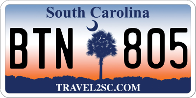 SC license plate BTN805