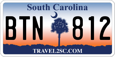 SC license plate BTN812